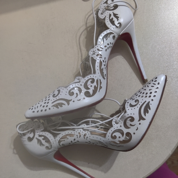 Christian Louboutin Sylvieta Lasercut White Lace-Up Heels US6.5 37 - Picture 12 of 12